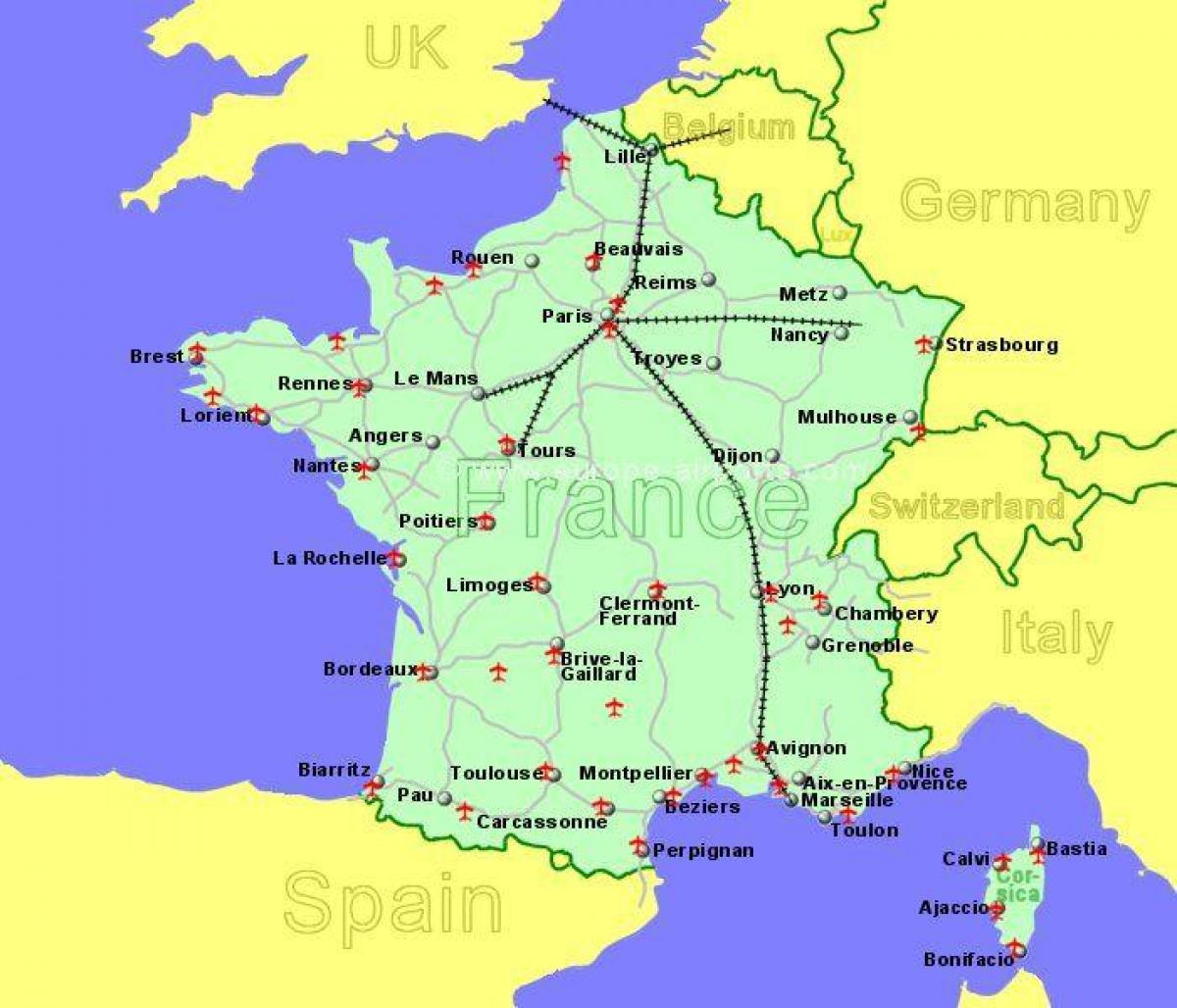 aeropuertos en el sur de Francia mapa