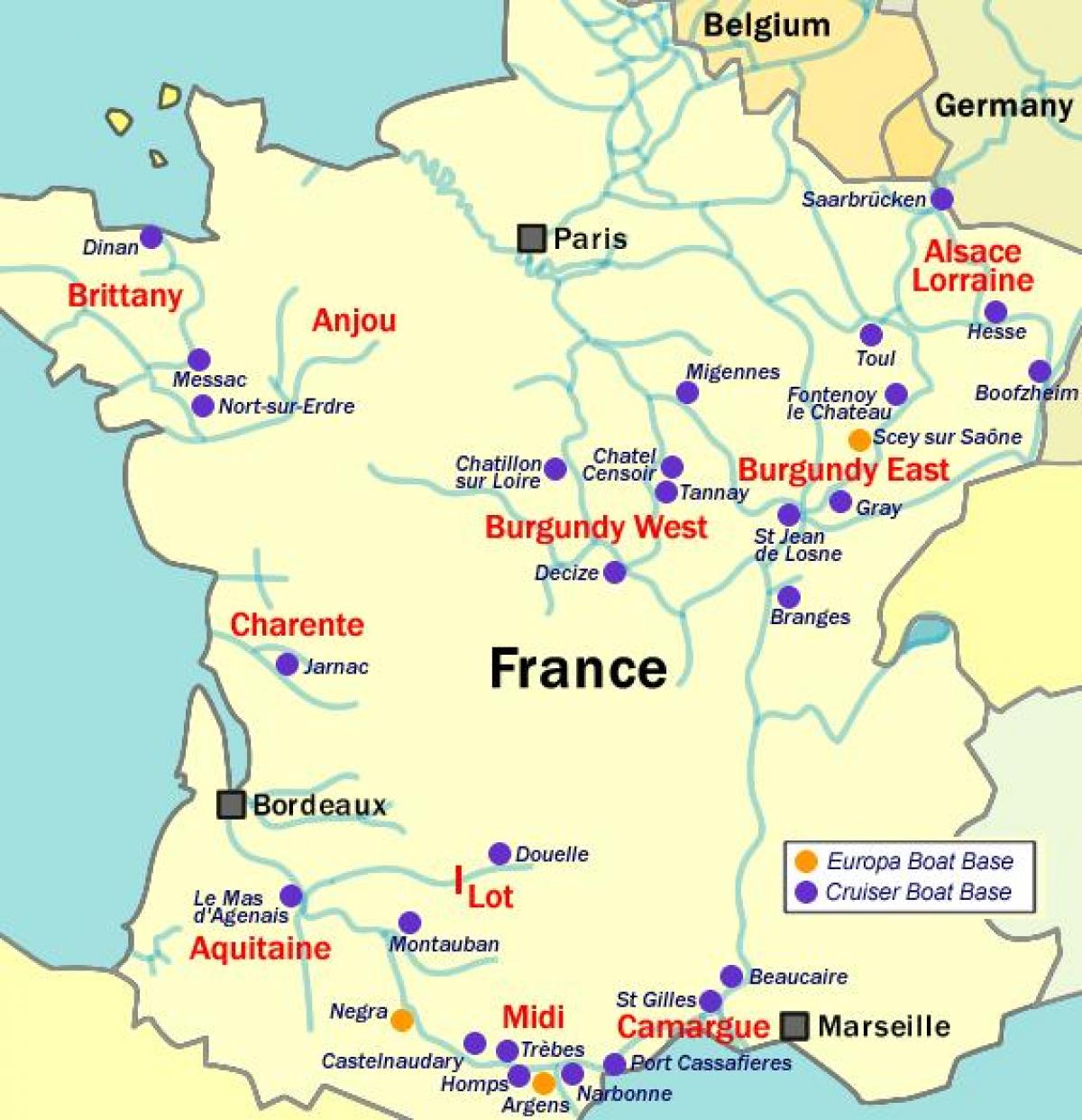 mapa de Francia en barco