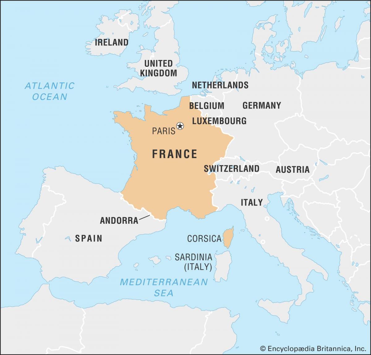 mapa de Francia y de los países vecinos