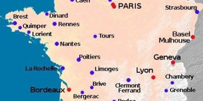 Mapa de Francia que muestran los aeropuertos