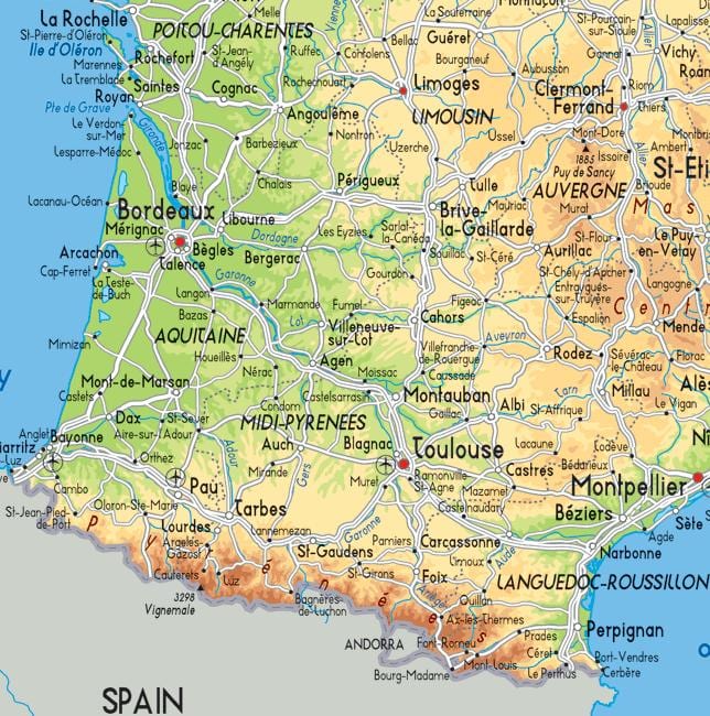 mapa de sur oeste de Francia