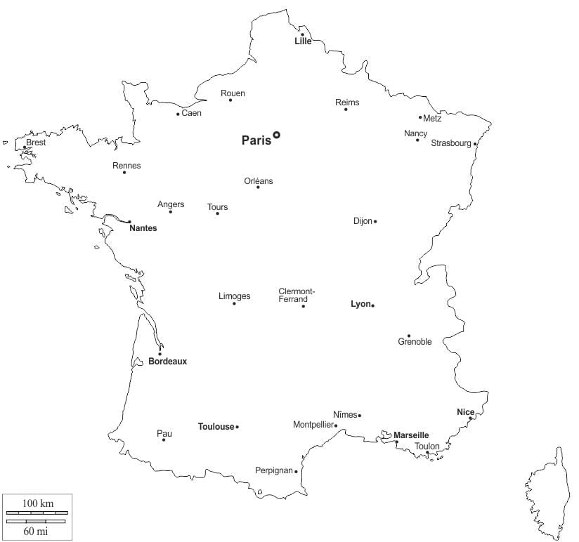 Francia esquema del mapa con las ciudades