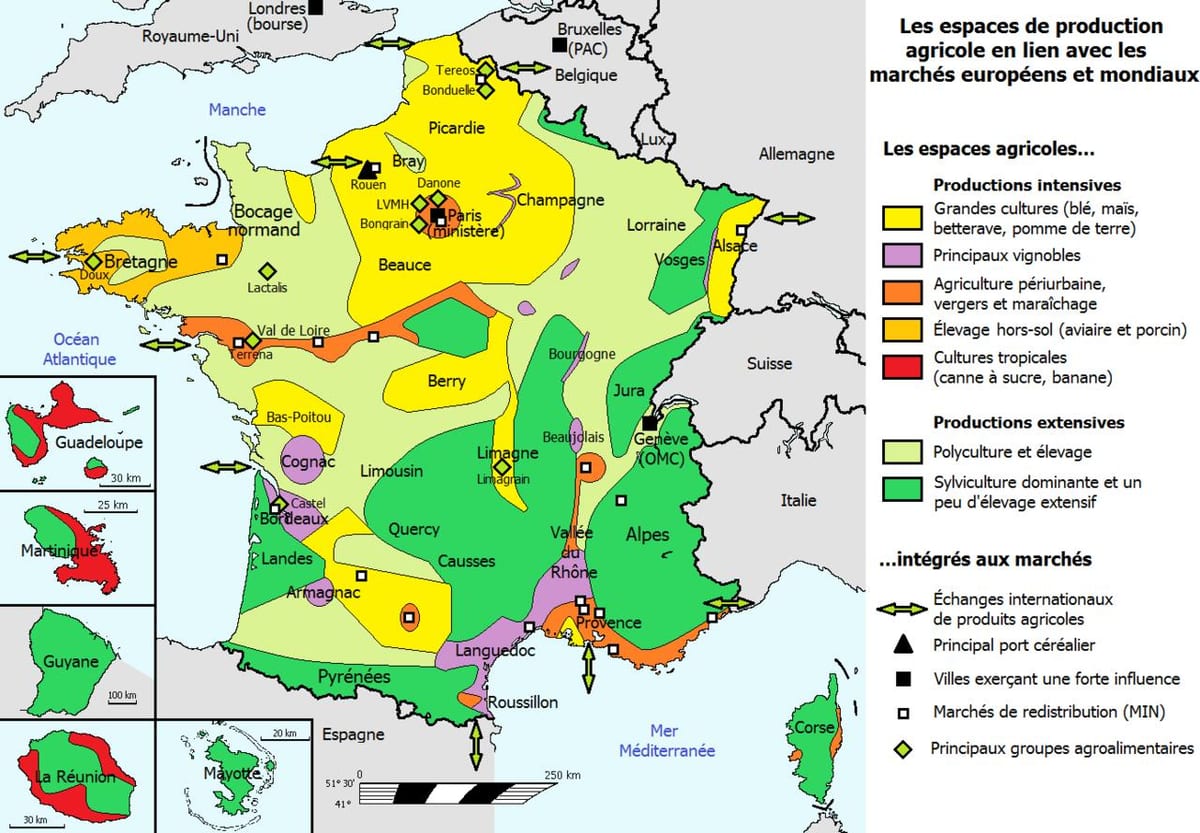 mapa de Francia agricultura