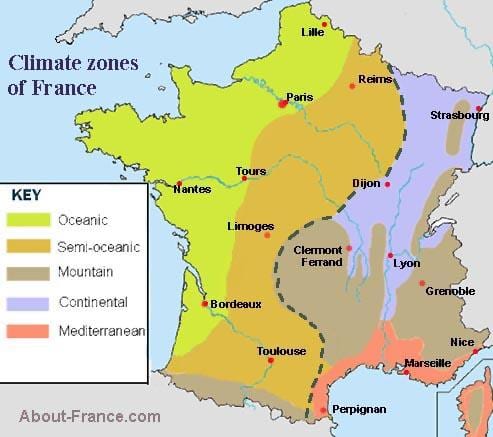 mapa de Francia climático
