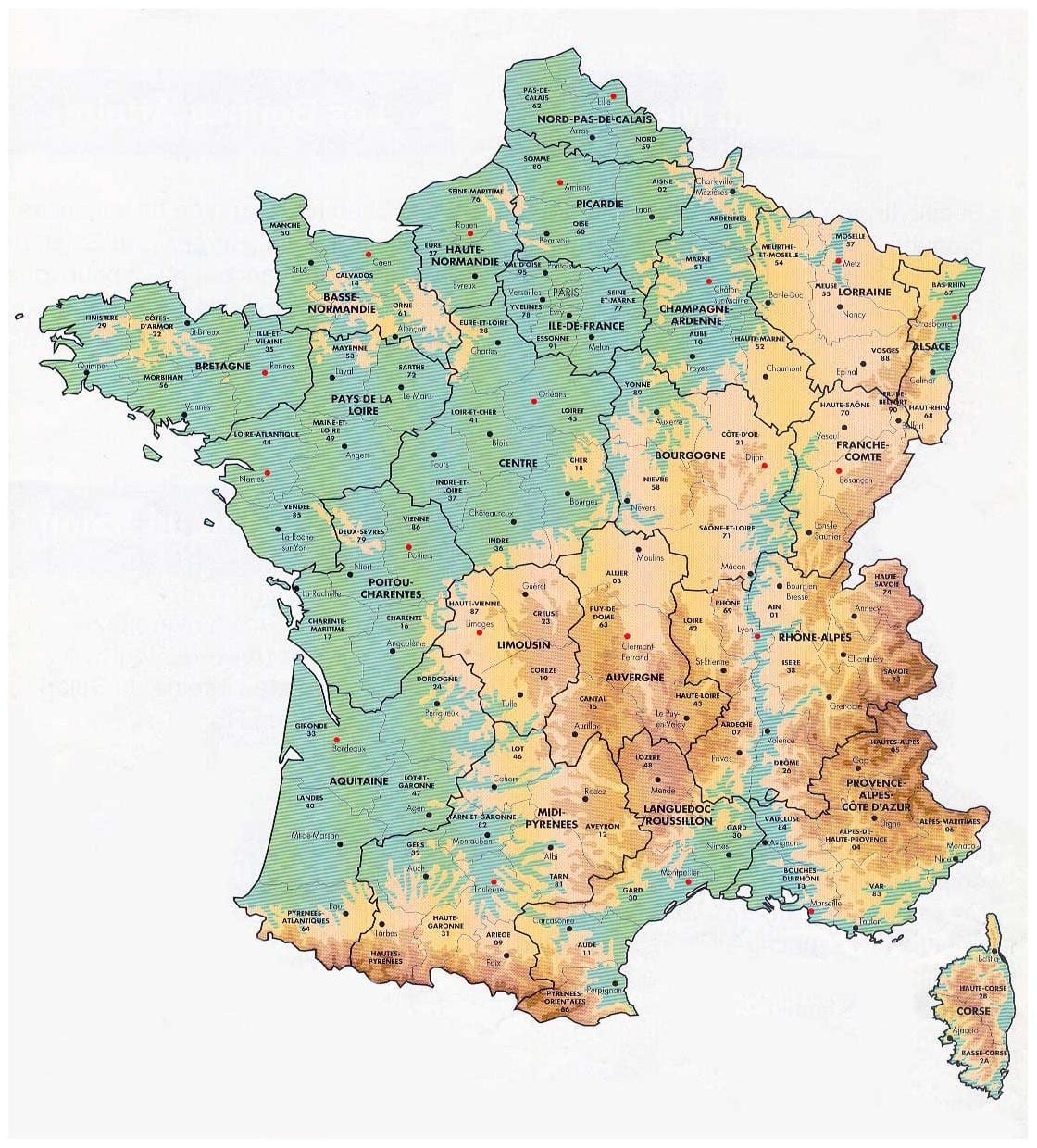 mapa de Francia de elevación