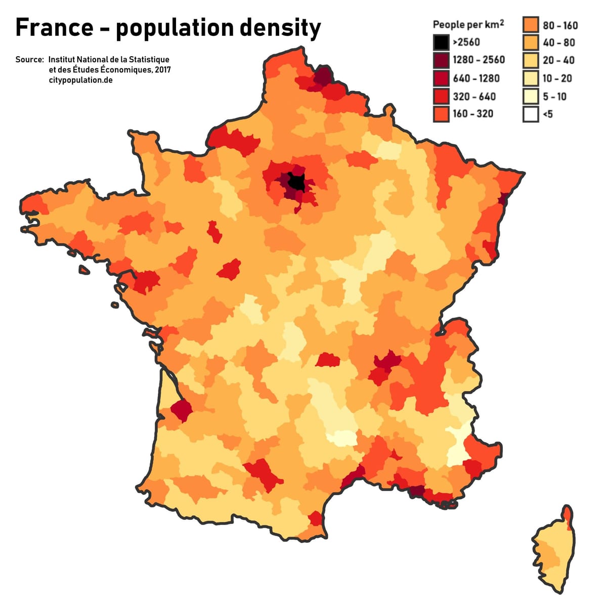 mapa de Francia de la población