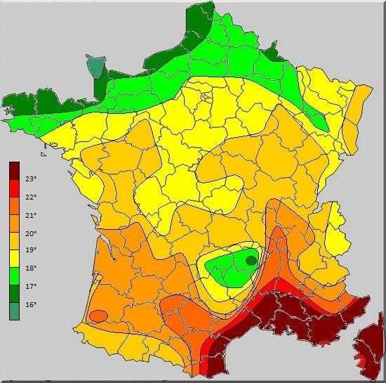 mapa de Francia de temperatura