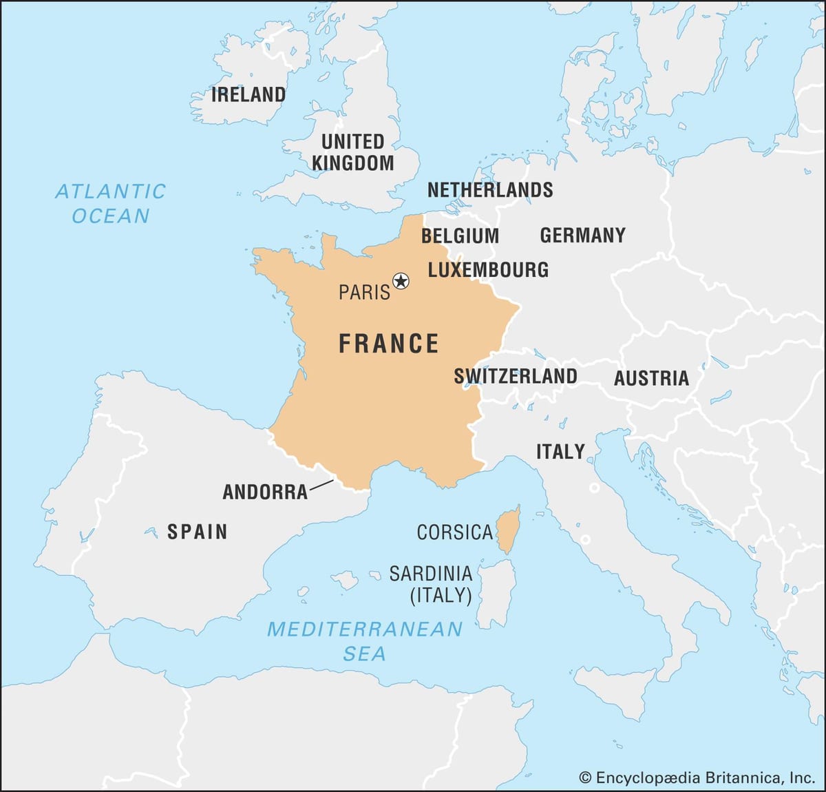 mapa de Francia y de los países vecinos