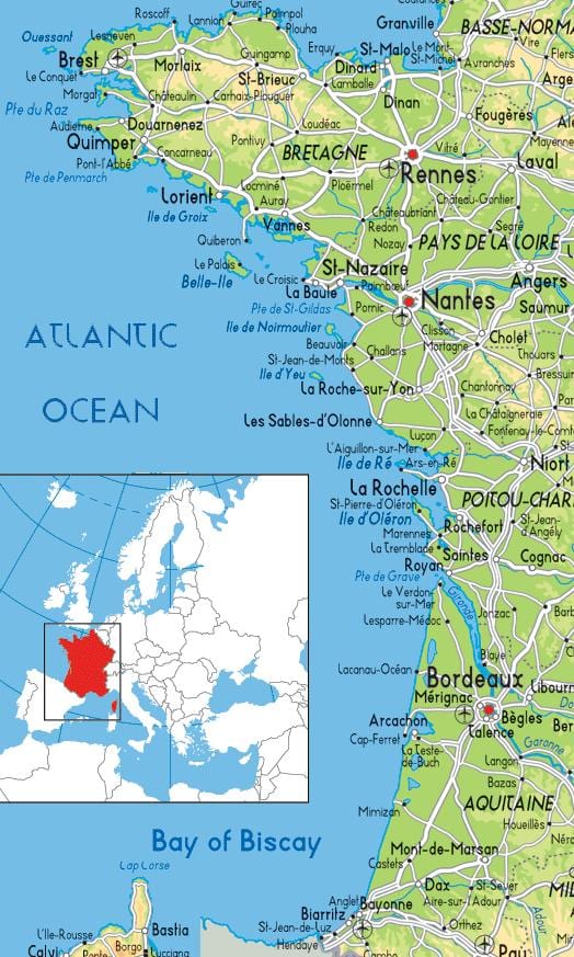 mapa de Francia de la costa oeste