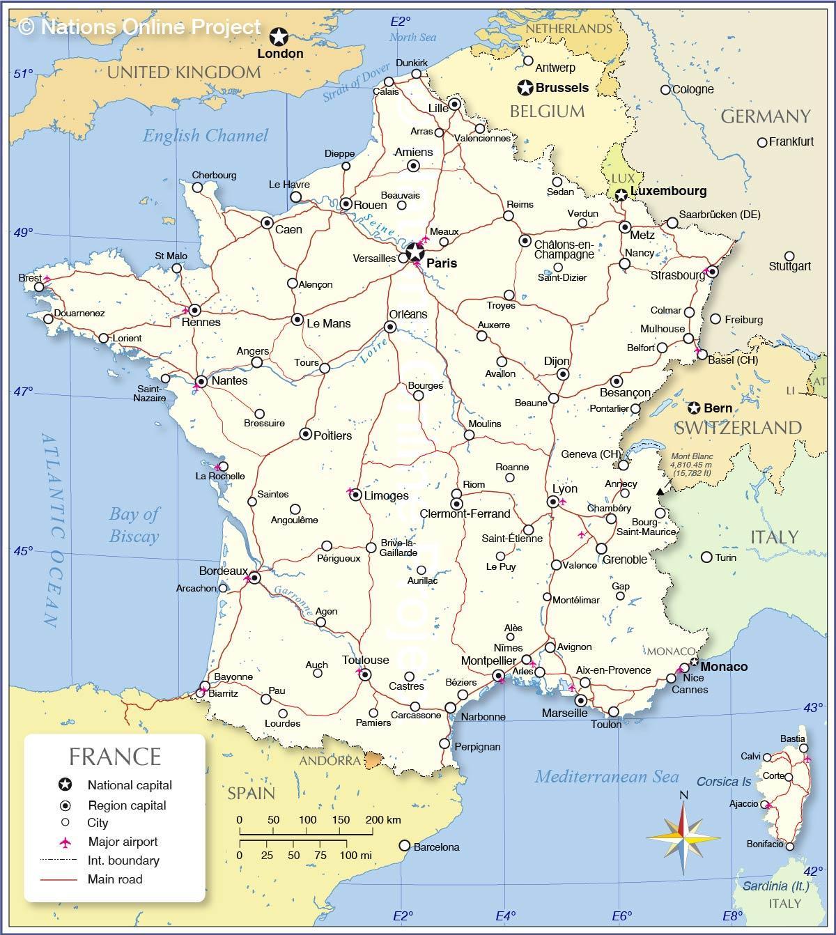 Francia aeropuertos mapa internacional