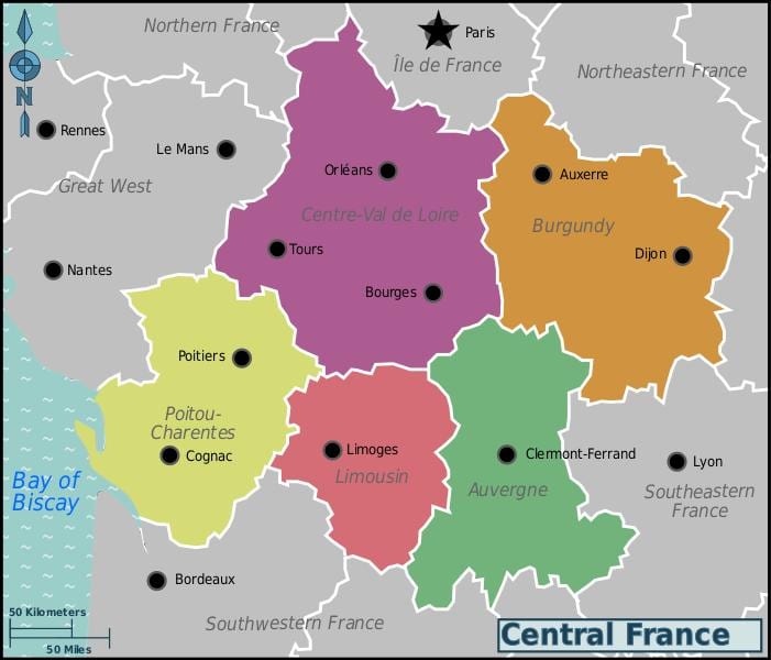 mapa de Francia central