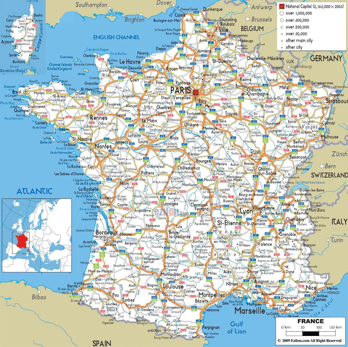 mapa de Francia con distancias