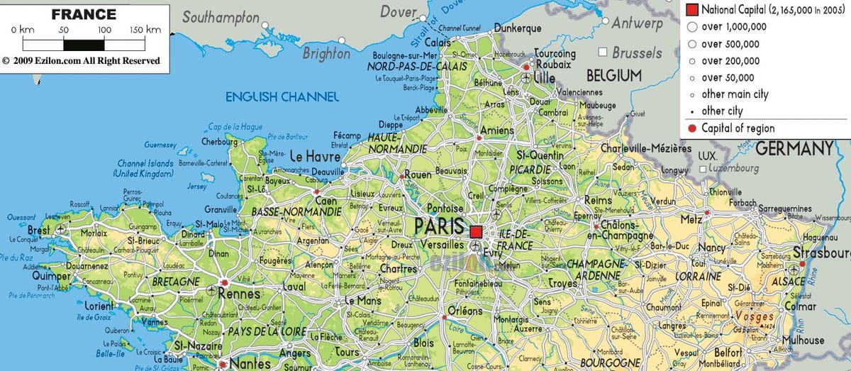 mapa del norte de Francia con las ciudades