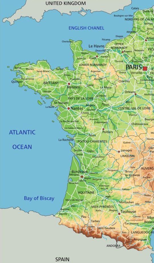 mapa de Francia occidental