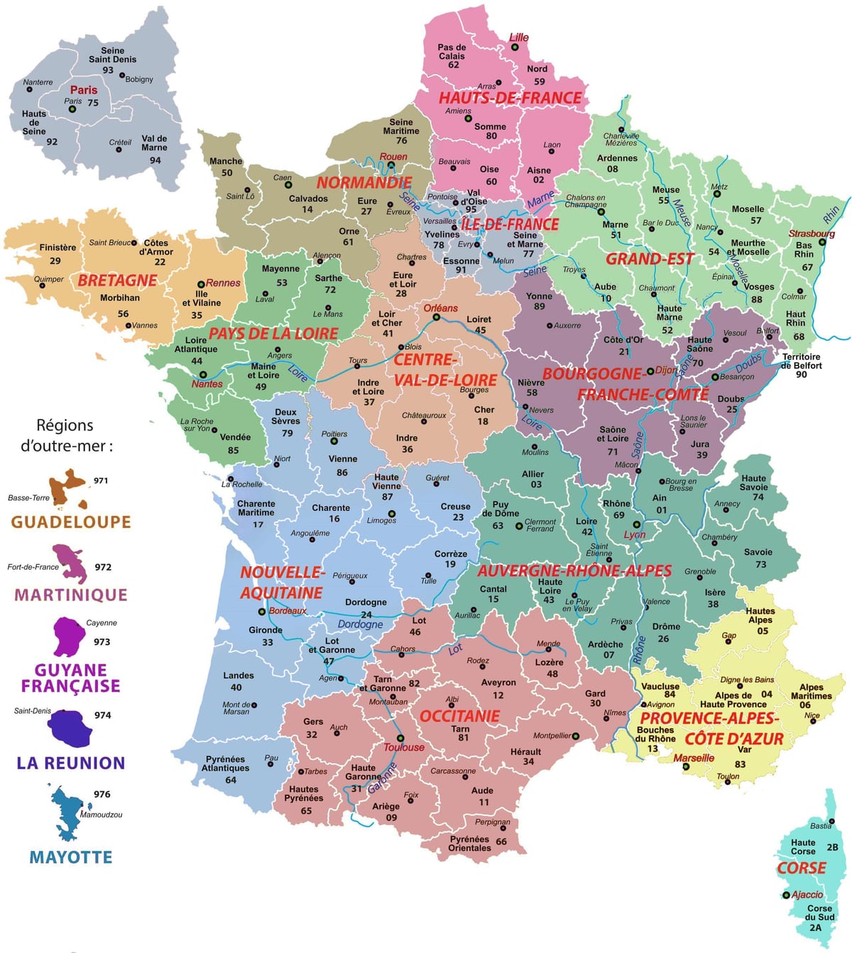 mapa político de Francia con las ciudades
