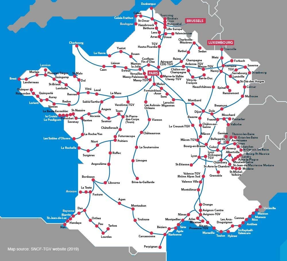 mapa de Francia tgv rutas