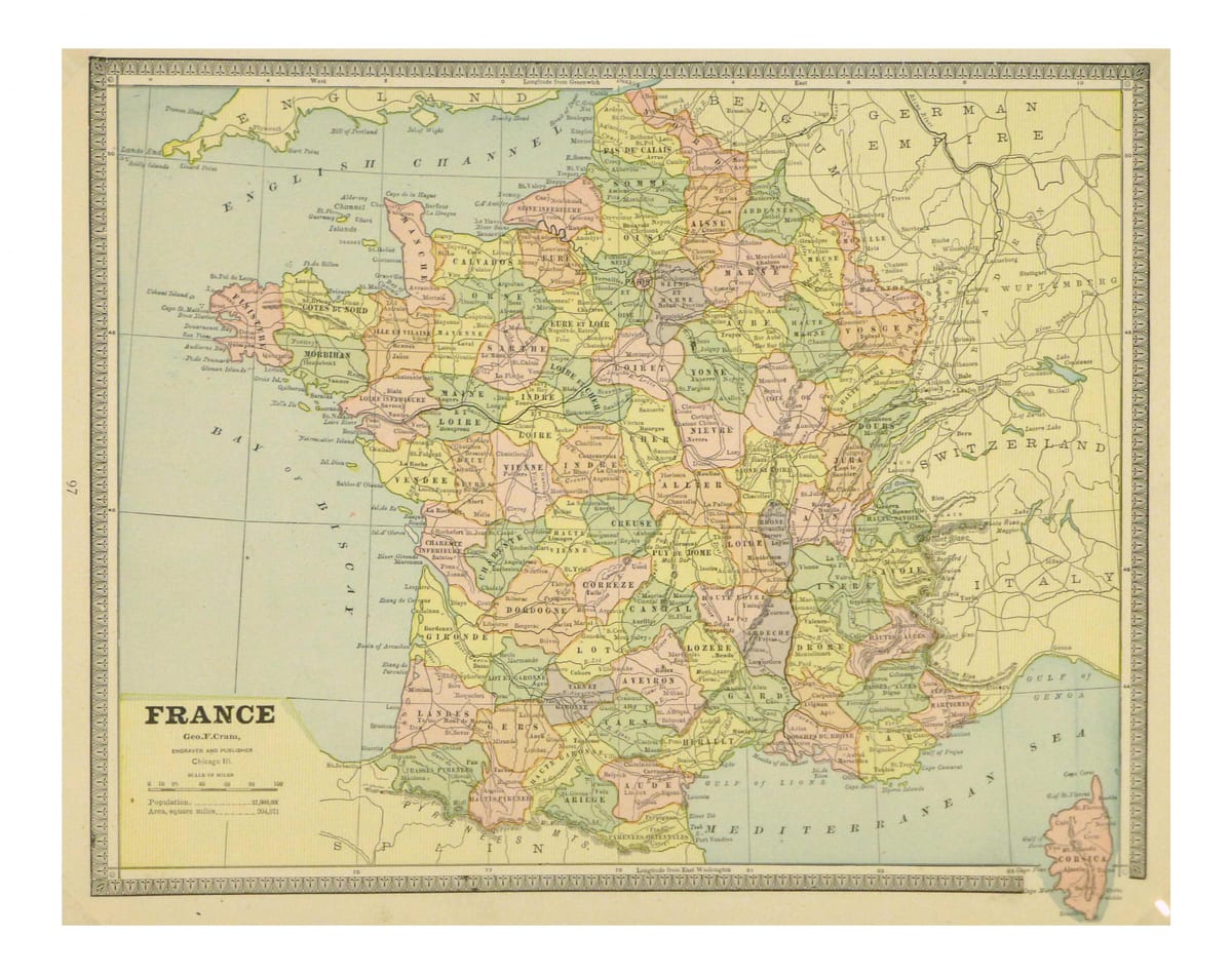 mapa de Francia vintage