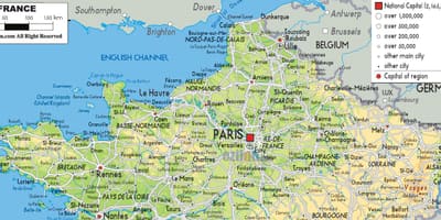 Mapa del norte de Francia con las ciudades