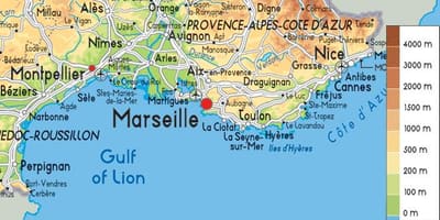 Mapa de Francia de la costa sur